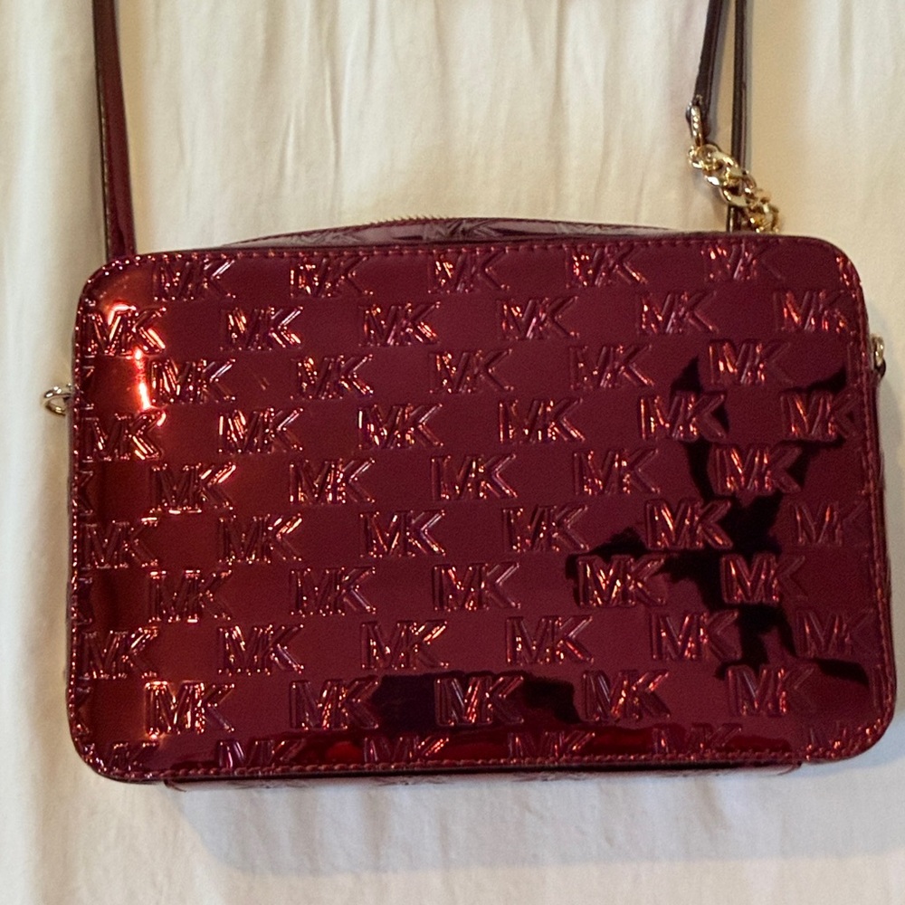 Michael Kors Glossy Red Card Holder & Purse is Metallic Deep Maroon - Picture 2 of 10